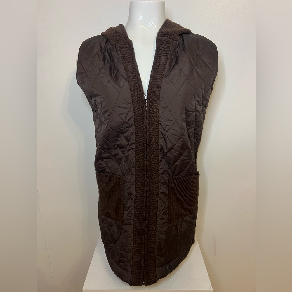 Women’s Sweater/Puffer Best with Hood Brown by Design by NaNa~l Size One Size